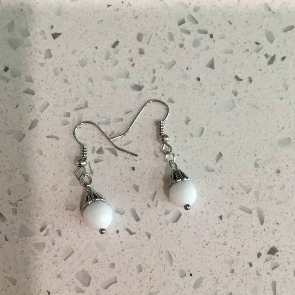 White Bead Drop Earrings - Women Jewelry